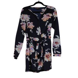 Dalia Womens Navy Floral Long Sleeve Romper Belted Waist Size 4